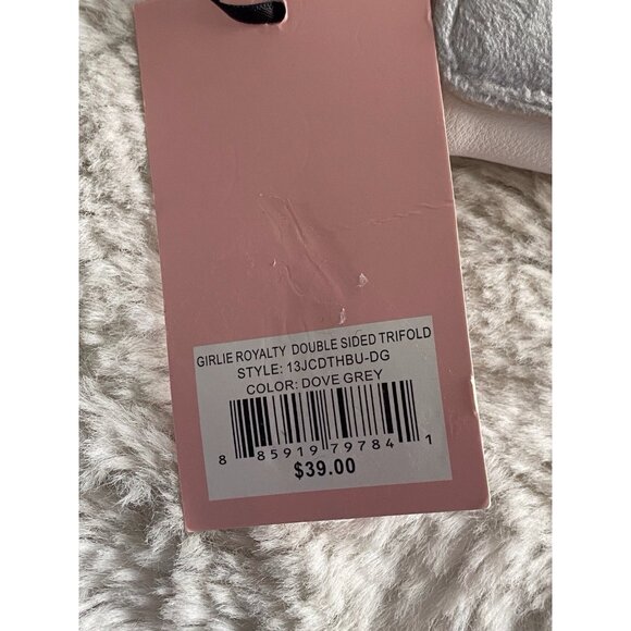 JUICY COUTURE GIRLIE ROYALTY Double Sided Trifold Wallet Dove Grey Pink NEW - Picture 4 of 9